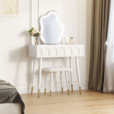 White and black 31.5-inch two drawer dresser with mirror and matching chair